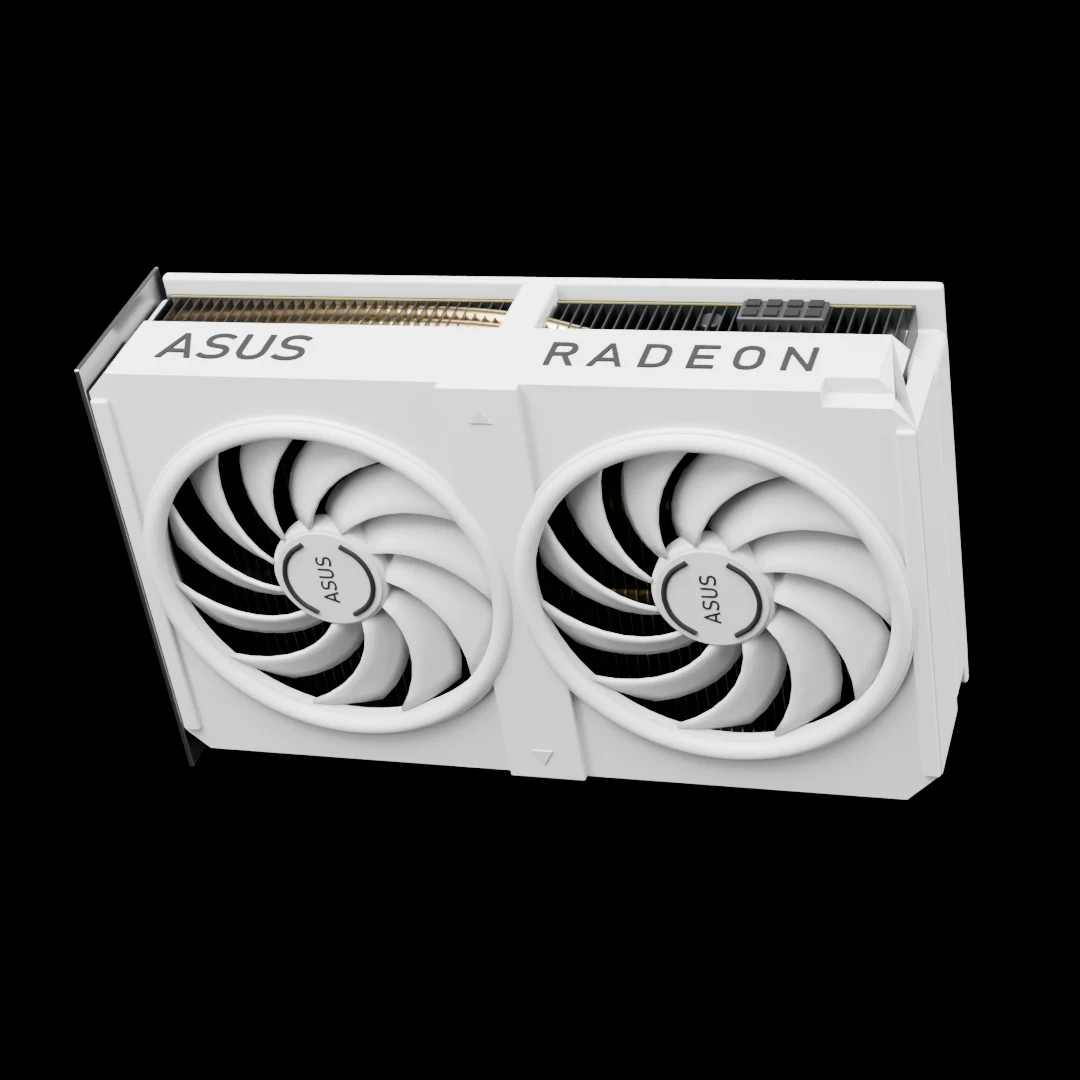 White ASUS Dual RX 9060 XT with two fans