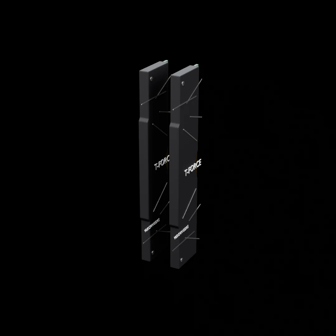 Two black T-Force Vulcan DDR5 memory sticks